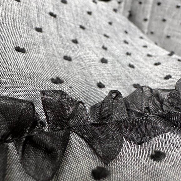 Vintage Dotted Dress with pockets & black pleated trim ~ Gray & Black - Picture 9 of 11